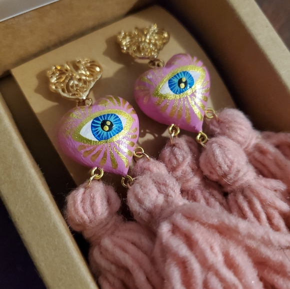 Statement lightweight earringsNatural wool organic(nature colored) - Picture 4 of 8